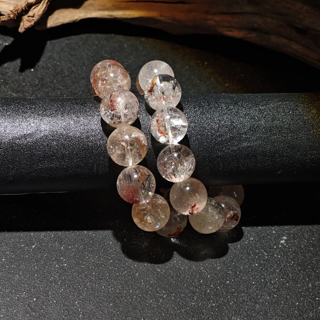 【黑胖珠宝】 H0911 天然水晶超透红胶花手链多样性发其一