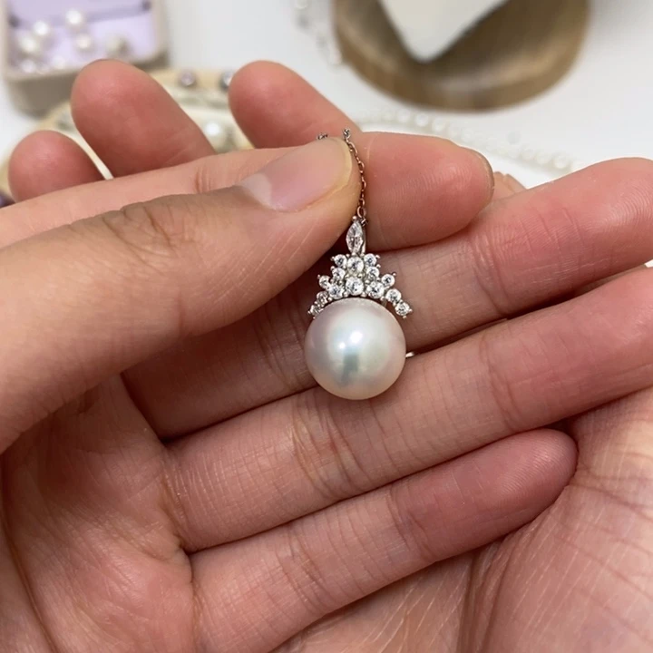 淡水珍珠冰雪女王吊坠12.3m银S925镶嵌