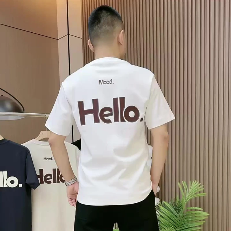 简约休闲英文字母印花短袖t恤男士宽松圆领白色内搭半袖打底上衣