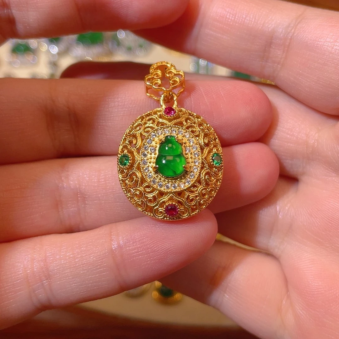 吊坠(不含链)银S925镶嵌翡翠