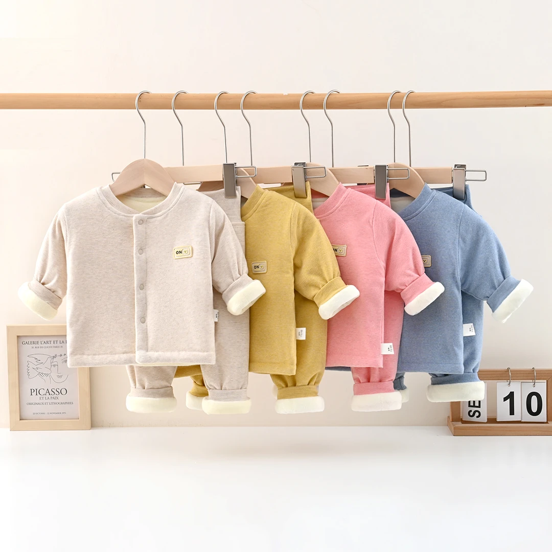 （格伦贝拉专享）儿童秋冬蚕丝羊绒夹棉分体高腰套装宝宝保暖外出服