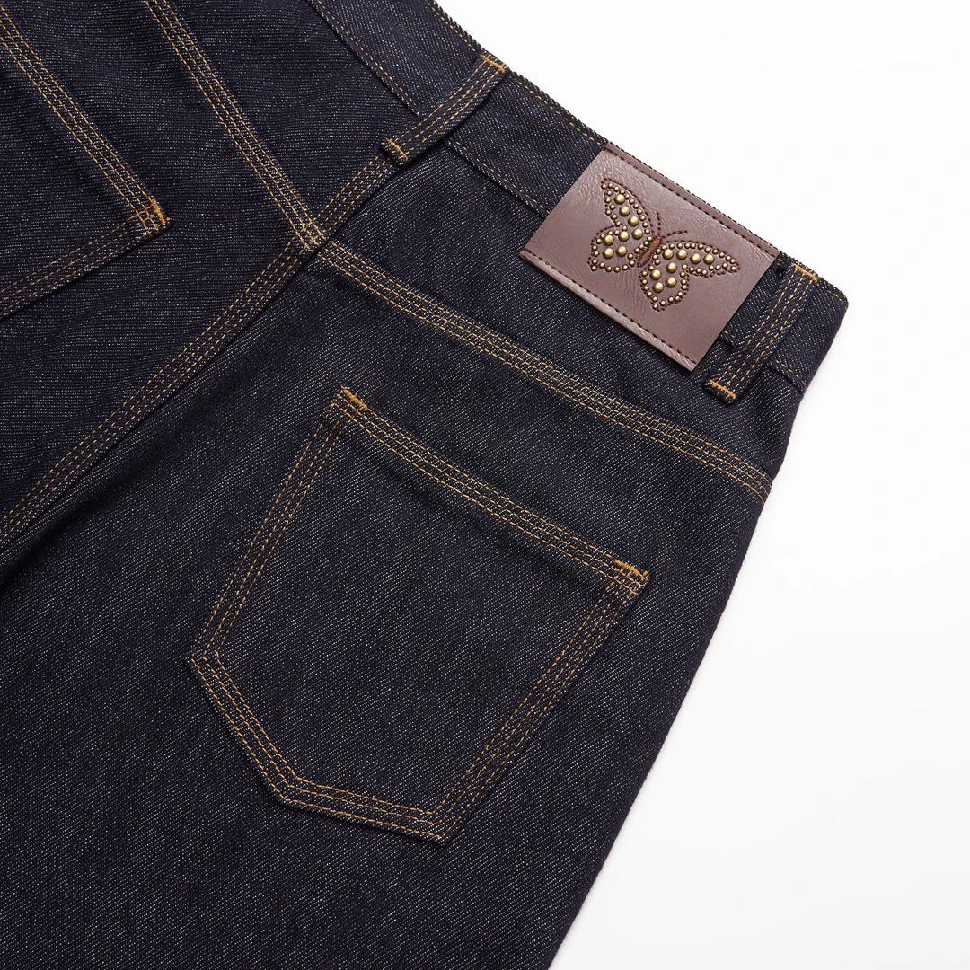 25早春新款丹宁蓝三本针高腰窄版微喇A字型裤百搭显瘦牛仔裤女