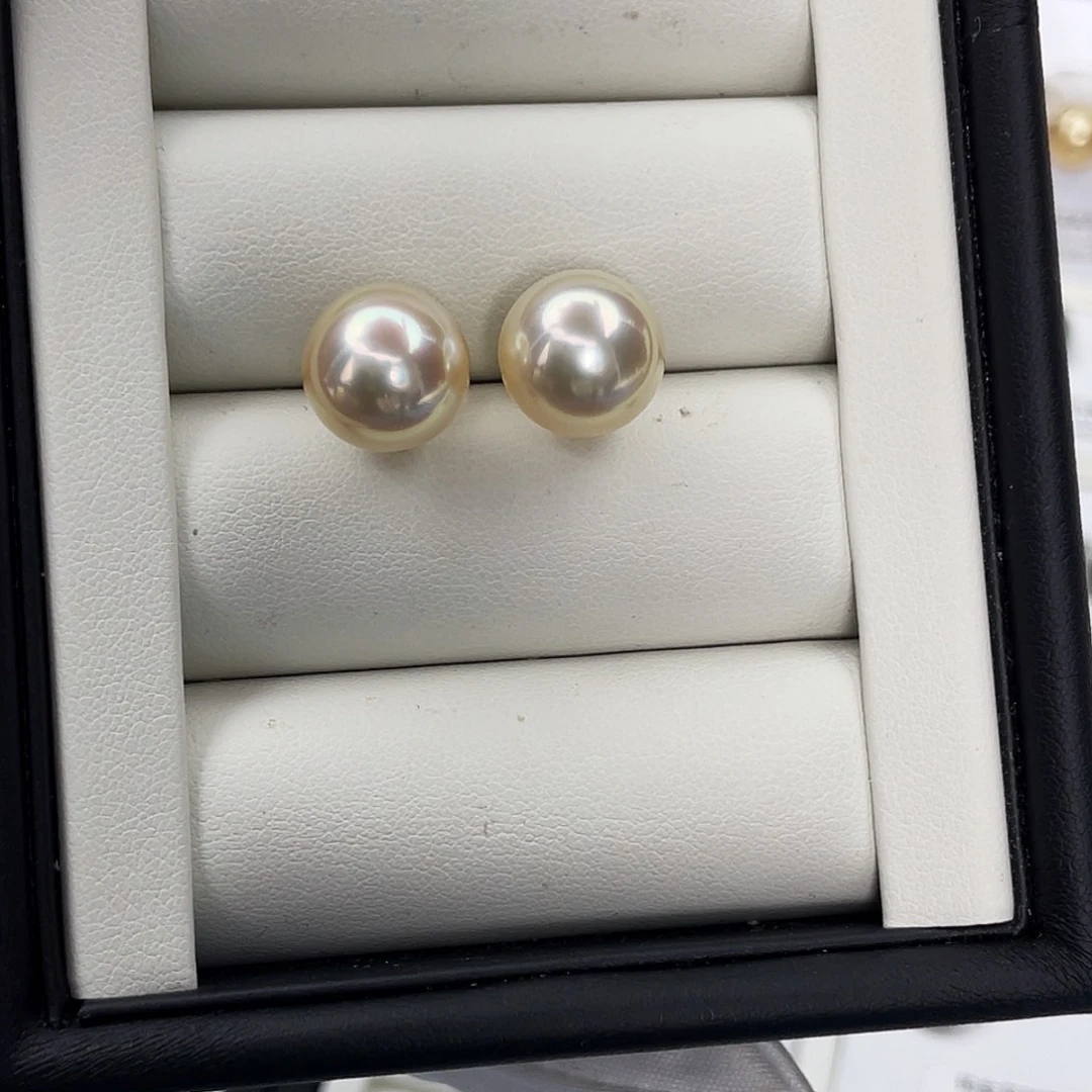 海水珍珠18K金镶嵌耳饰干枯玫瑰金耳钉11.6mm