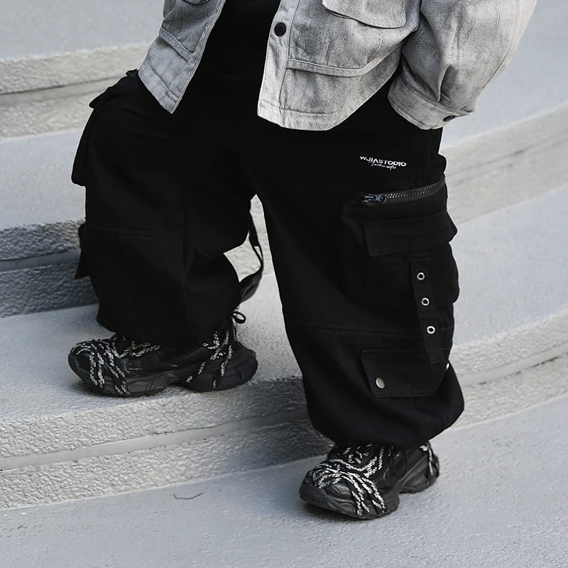 【现货】Jimmy妈童装 潮酷男孩 冬季加绒加厚重工多口袋束脚工装裤