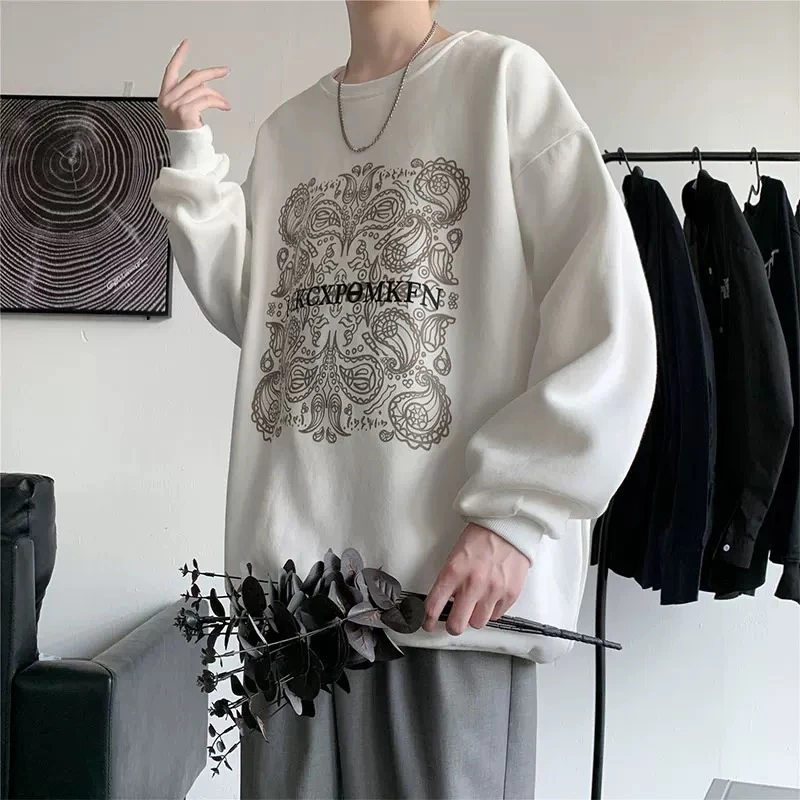 春秋季腰果花卫衣男宽松长袖