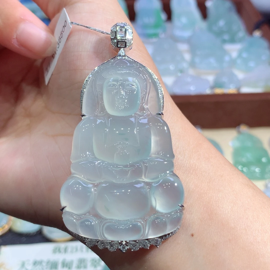 吊坠(不含链)18K金镶嵌翡翠观音