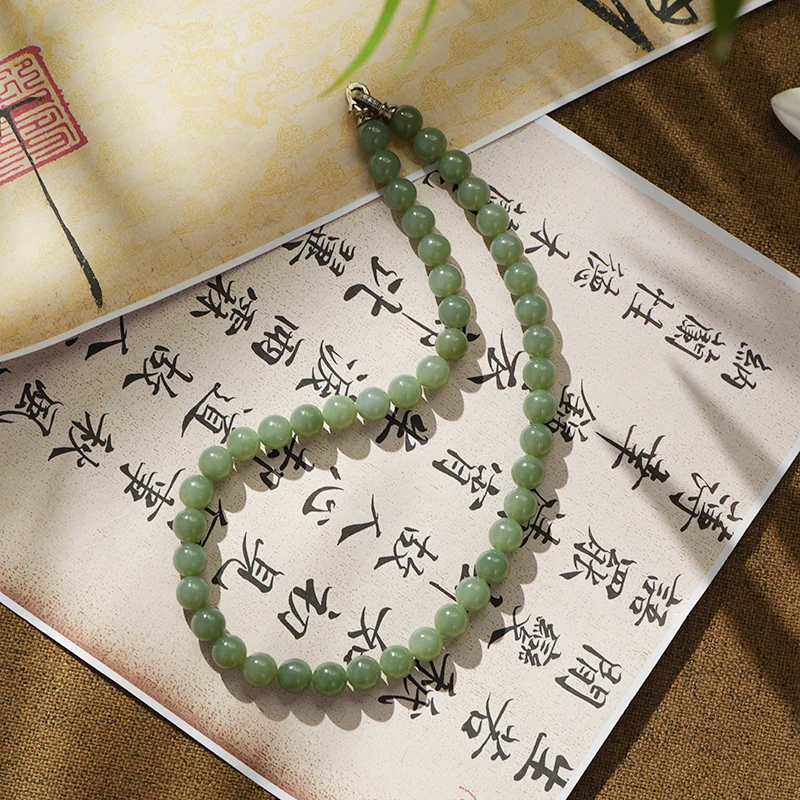 新疆和田玉且末蓝圆珠项链卡10mm美人链女款气质百搭情侣简约国风