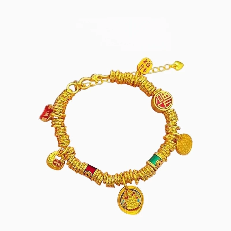 足银手链 老凤祥和足银999纯银金色盘缠手链编织手绳送女友礼物