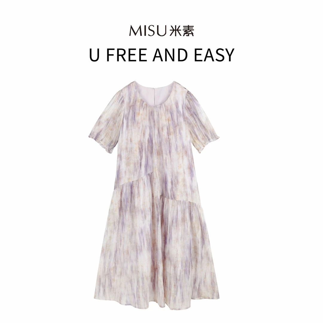 MISU米素气质碎花轻奢法式泡泡袖优雅印花连衣裙125X637