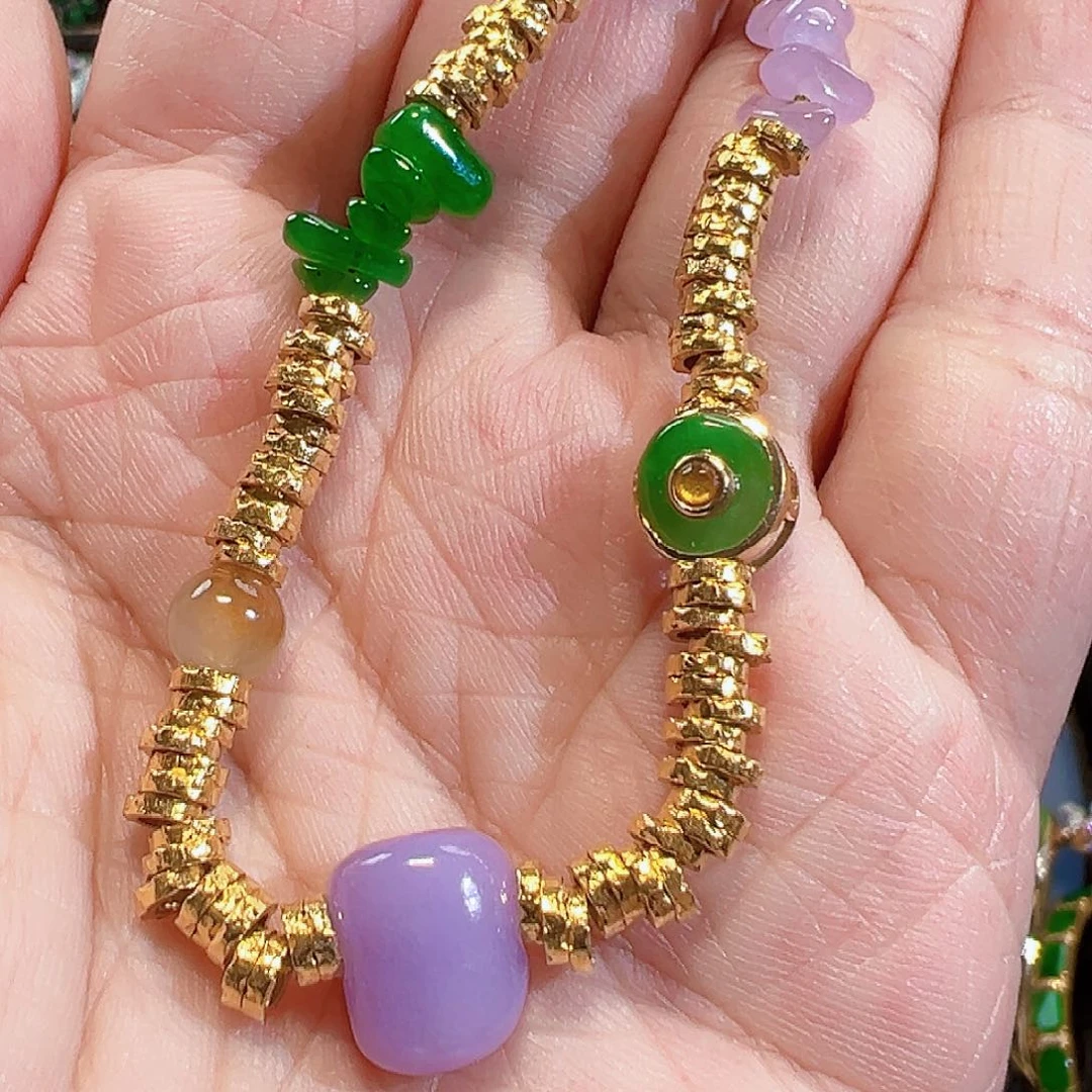 翡翠手链18K金镶嵌签收后24小时鉴赏期