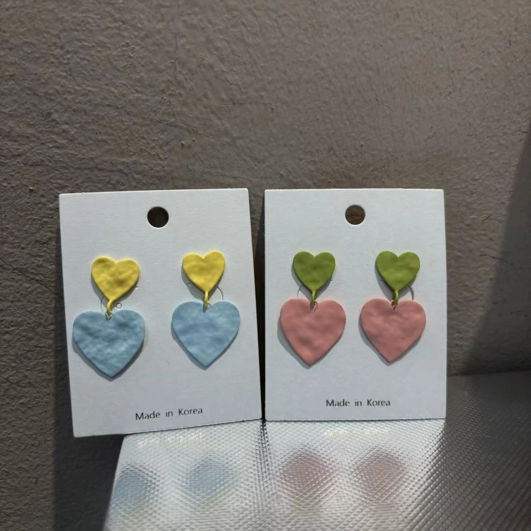 合金耳饰 韩国撞色爱心珠耳钉PR10