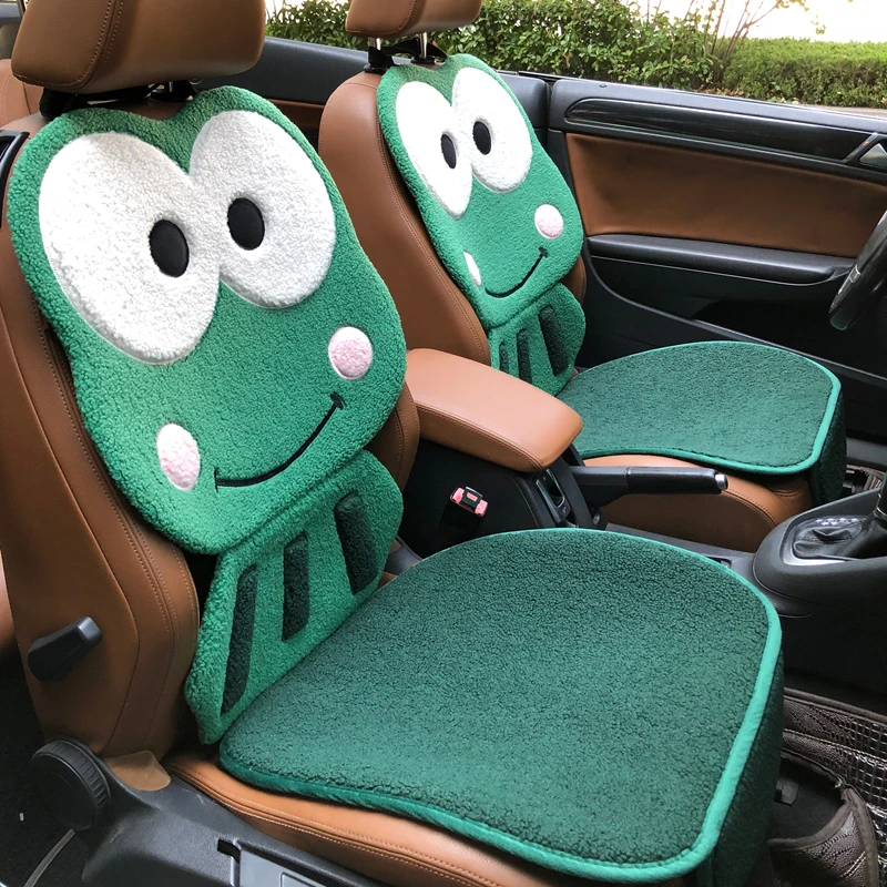 汽车坐垫冬季保暖羊羔绒卡通可爱女座套毛绒座椅垫短绒大眼蛙车垫