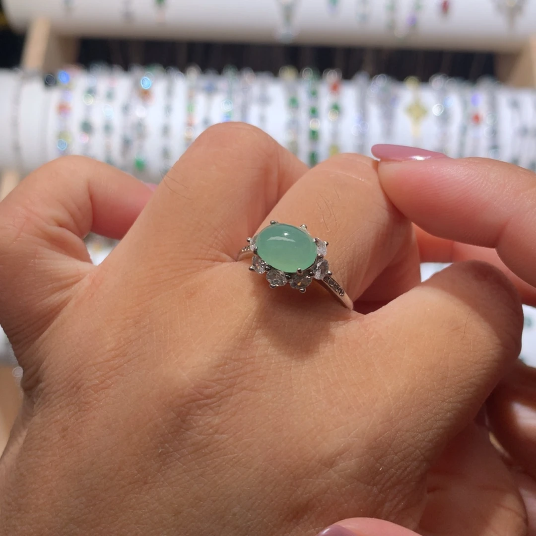 翡翠银S925镶嵌耳饰戒指有色更