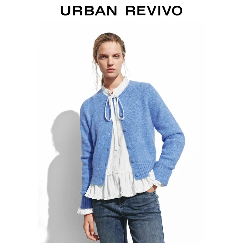 UR2026春季新款女装休闲简约纽扣短款针织开衫UYL950228