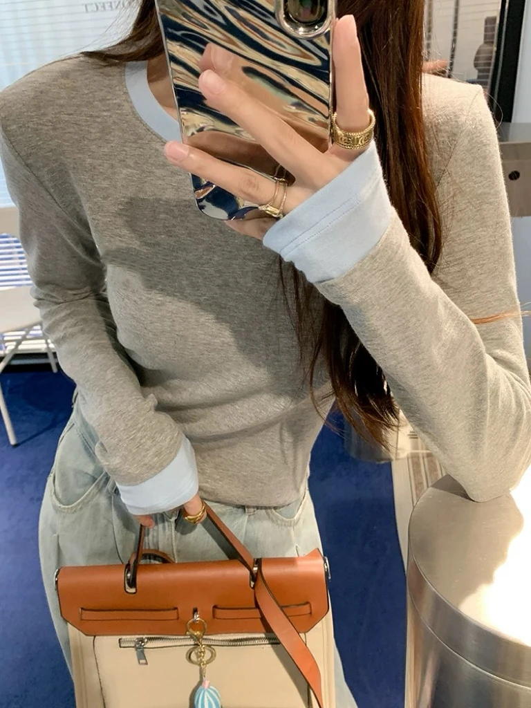 【嘻嘻家】韩系即墨2025新款冬季休闲时尚百搭针织拼色打底衫29053