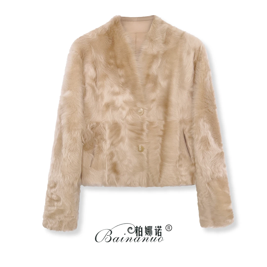 烟雨江南 --2025正宗小湖羊新款羊皮羊毛一体百搭外套正反两面穿