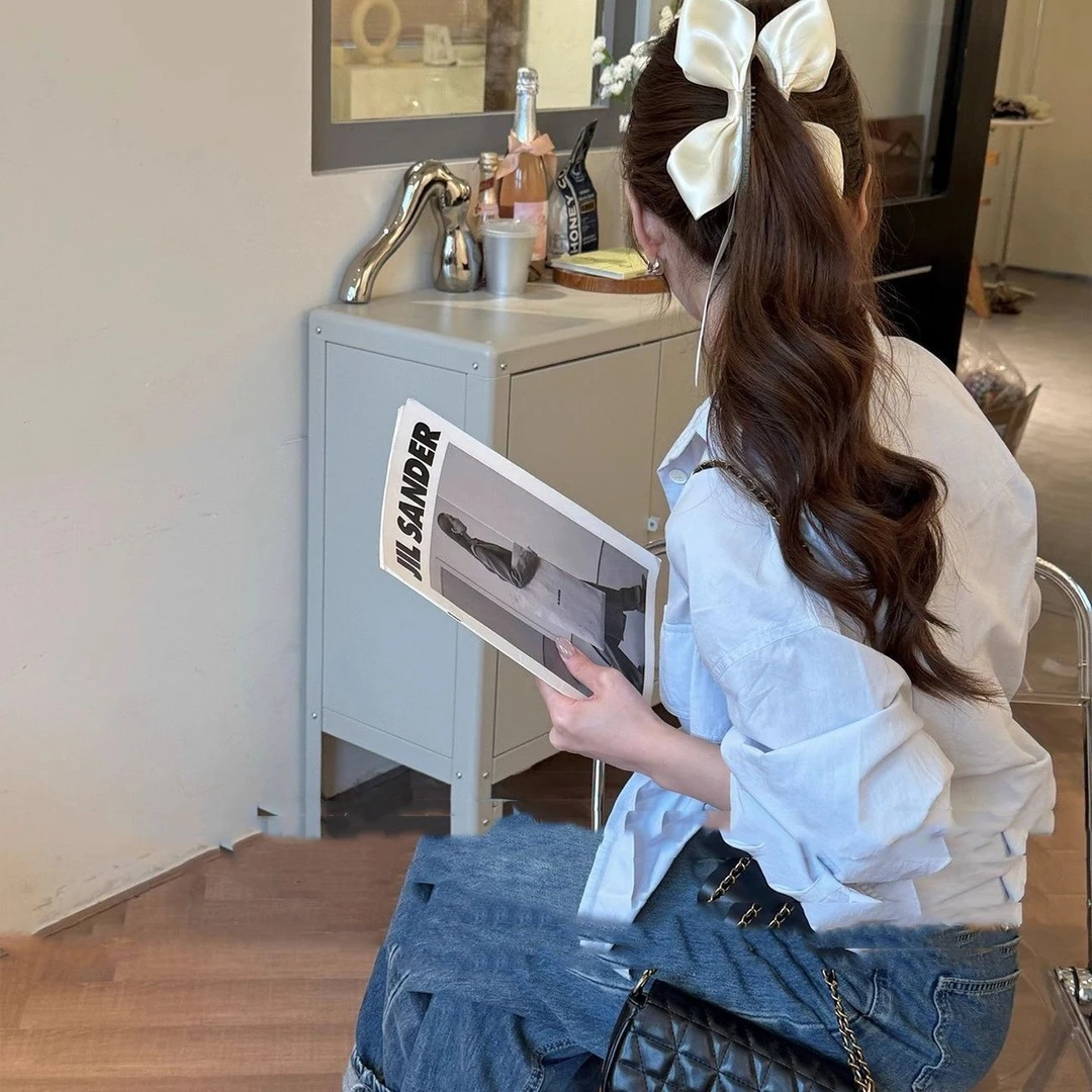 超仙缎面蝴蝶结猫耳飘带香蕉夹女芭蕾风后脑勺高马尾扭扭夹头饰