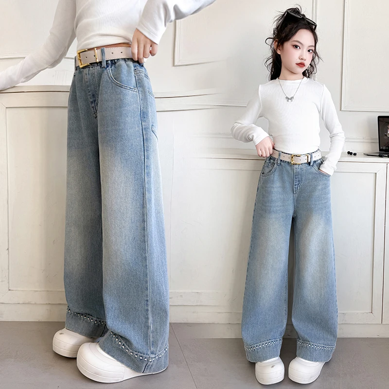 女童牛仔裤春秋2025新款韩版儿童洋气休闲春装女大童宽松阔腿裤子