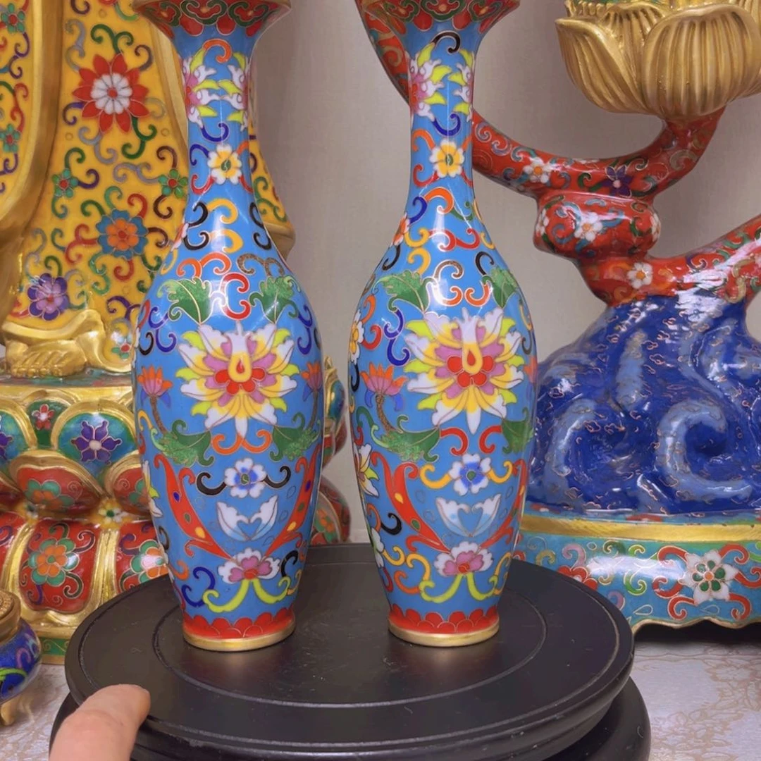 凡*铜胎掐丝珐琅花瓶一对