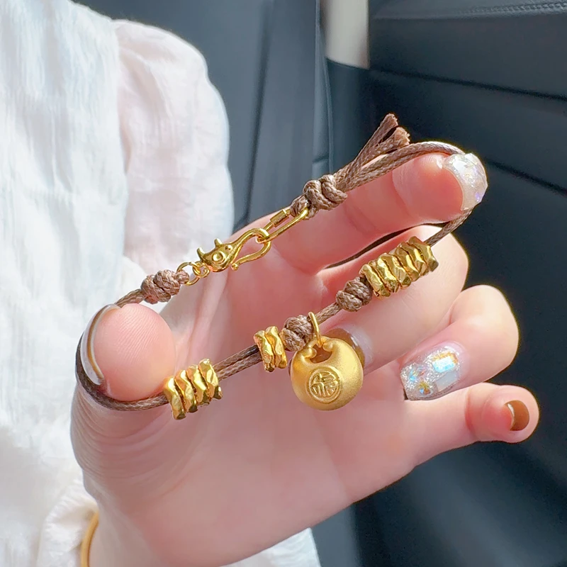 瑞诺黄金小胖福手链女足金999碎金子盘缠百搭编织手绳送女友礼物
