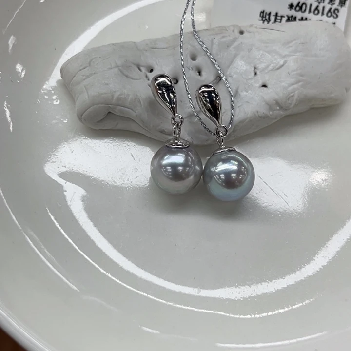 银S925镶嵌耳饰海水珍珠8-9mm