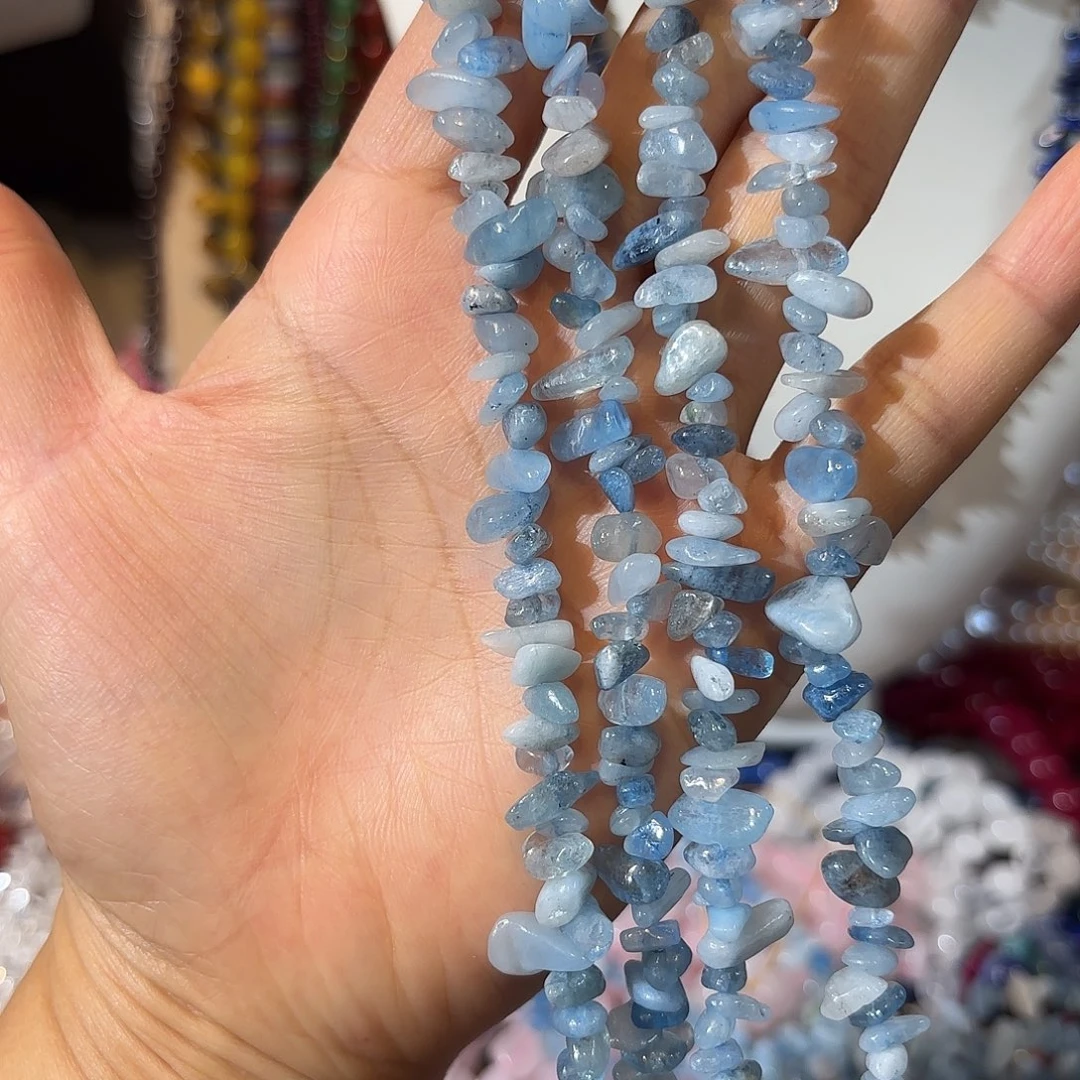 玛瑙/玉髓未镶嵌珠宝半成品海蓝宝碎石一条75cm