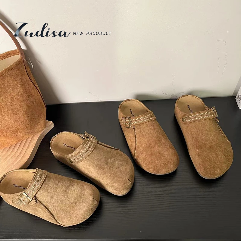 复古磨砂时尚厚底勃肯拖鞋女2025秋季新款一脚蹬懒人半拖包头凉拖