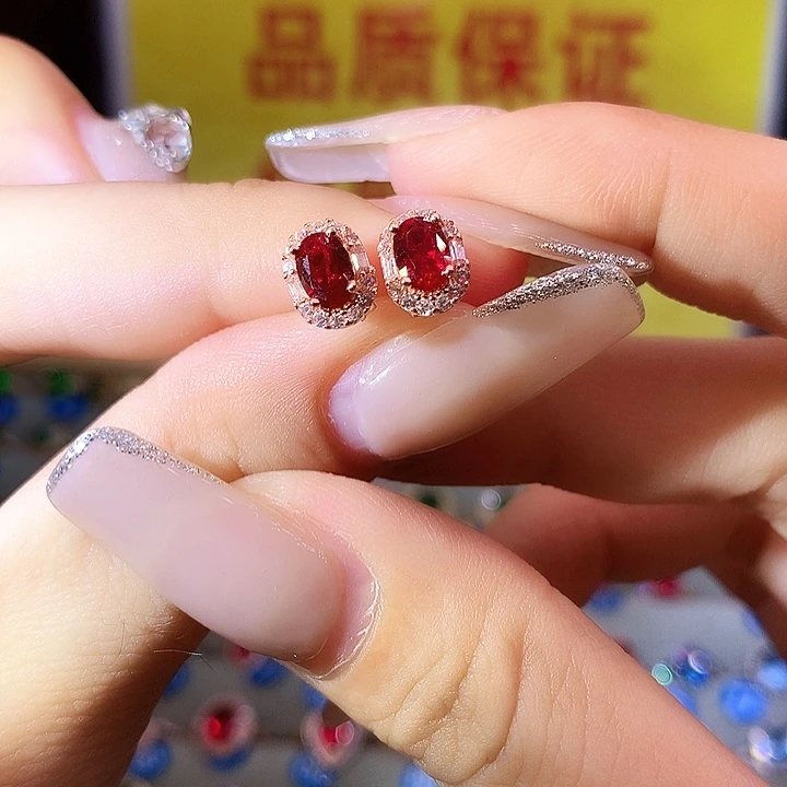 耳饰银S925镶嵌红宝石