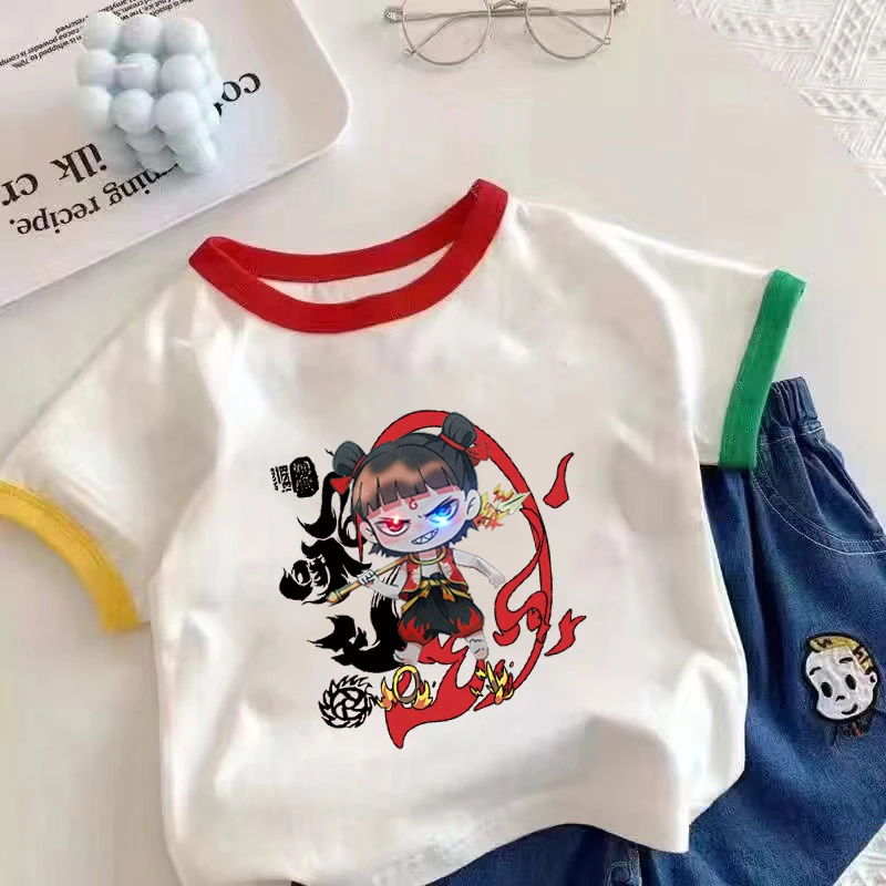 【亮灯款】卡通动漫魔童哪吒儿童短袖T恤2025夏季新款宽松打底衫潮t