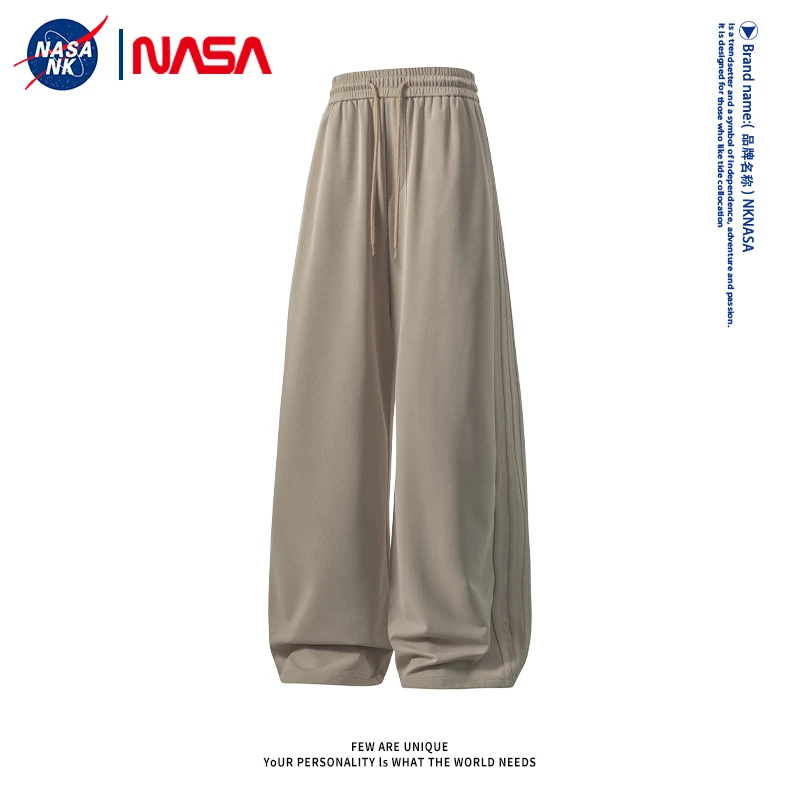 NASA联名缎面垂感抗皱裤子男生夏季宽松直筒长裤阔腿休闲冲锋男裤