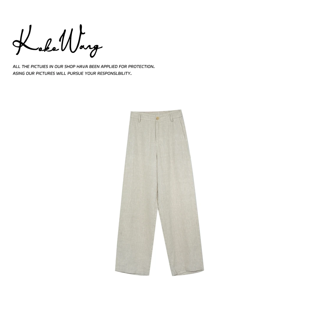KOKOWANG夏季时尚高品雨露麻简约纯色通勤百搭休闲裤502445D15K41
