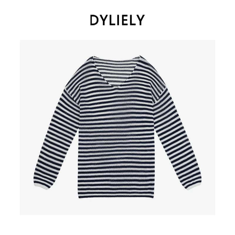 DYLIELY【松弛条纹】新款条纹针织衫女宽松防晒衫夏季长袖上衣T9367