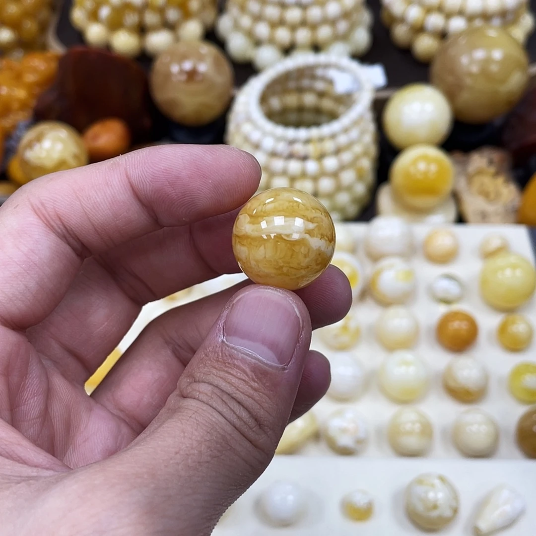 蜜蜡未镶嵌珠宝奇石19.8mm【橘紅虎皮妖花】瑕疵圆珠