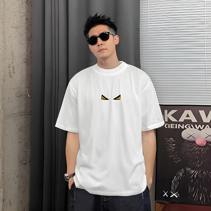 【苏总专属-针织领小眼睛】T2102新款时尚潮流休闲百搭T恤男女同款