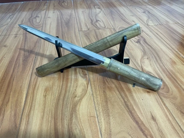 金丝楠羊角短剑八面花纹钢款 未开刃