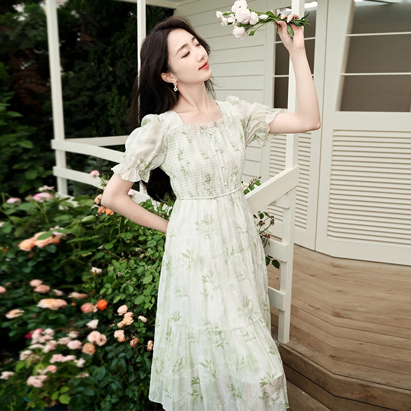 Q842487连衣裙 香影小清新碎花连衣裙女夏季新款收腰茶歇打揽