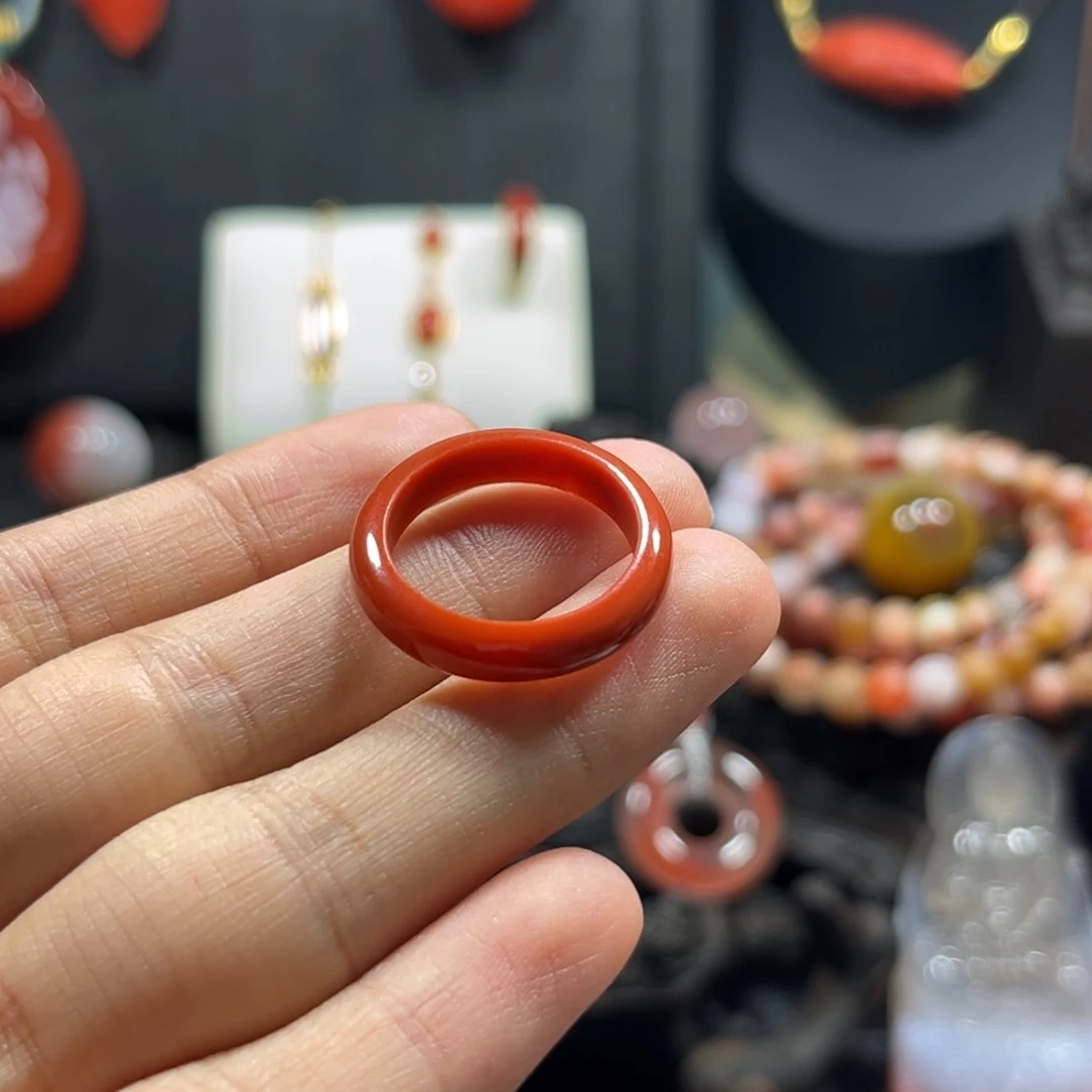 过***刀南红玛瑙未镶嵌戒圈保山原矿天然南红戒圈锦红