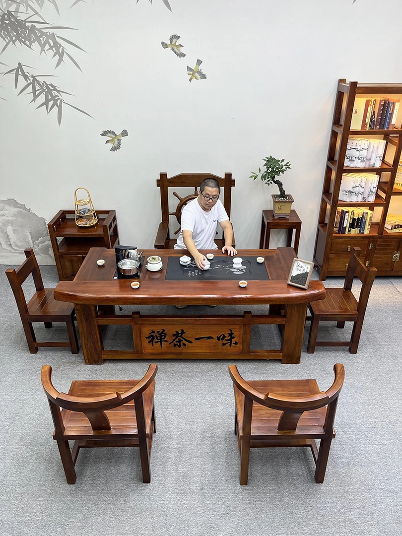海南相思木茶桌茶台中式客厅茶几实木一体家用高端泡茶桌椅组合