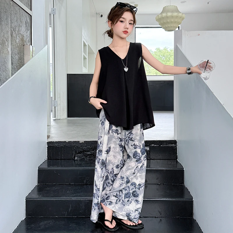 女童夏季轻薄无袖潮酷裤裙套装2025新款中大童洋气日系宽松两件套