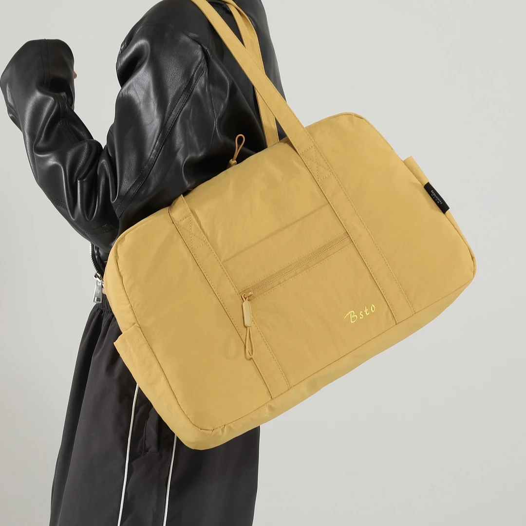 国庆中秋假期旅行布包纯色夹层拉链袋托特包防脏单肩包运动包肩包