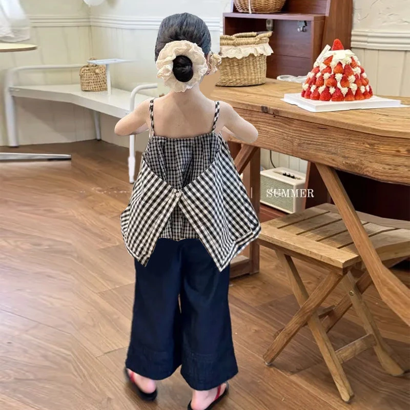 女童吊带套装2025夏季新款韩国童装女孩洋气时尚背心牛仔裤两件套
