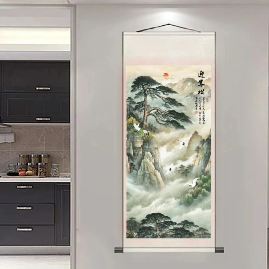 《迎客松》145*55竖幅装饰画适合客厅玄关悬挂