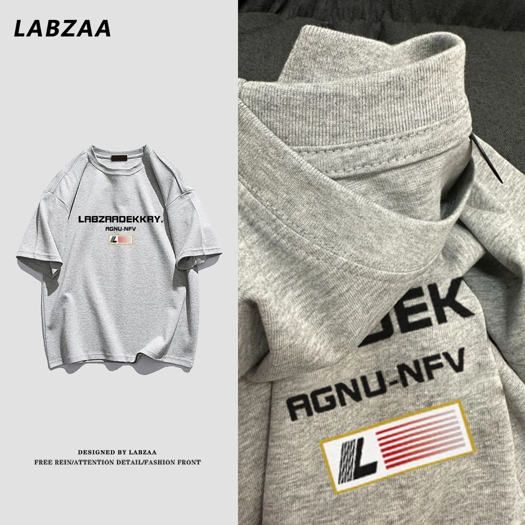 labzaa美式ins简约潮牌字母印花短袖T恤男女百搭潮流休闲宽松上衣