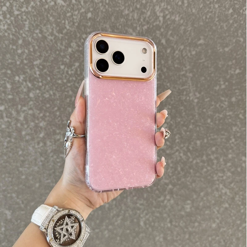 适用于iPhone17promax手机壳贝壳纹细闪粉16亚克力15/14硬套17pro