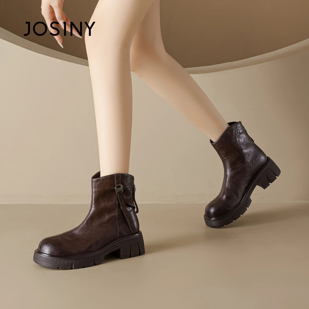 卓诗尼复古马丁靴2025秋冬季时尚百搭女单靴厚款女圆头中筒靴子