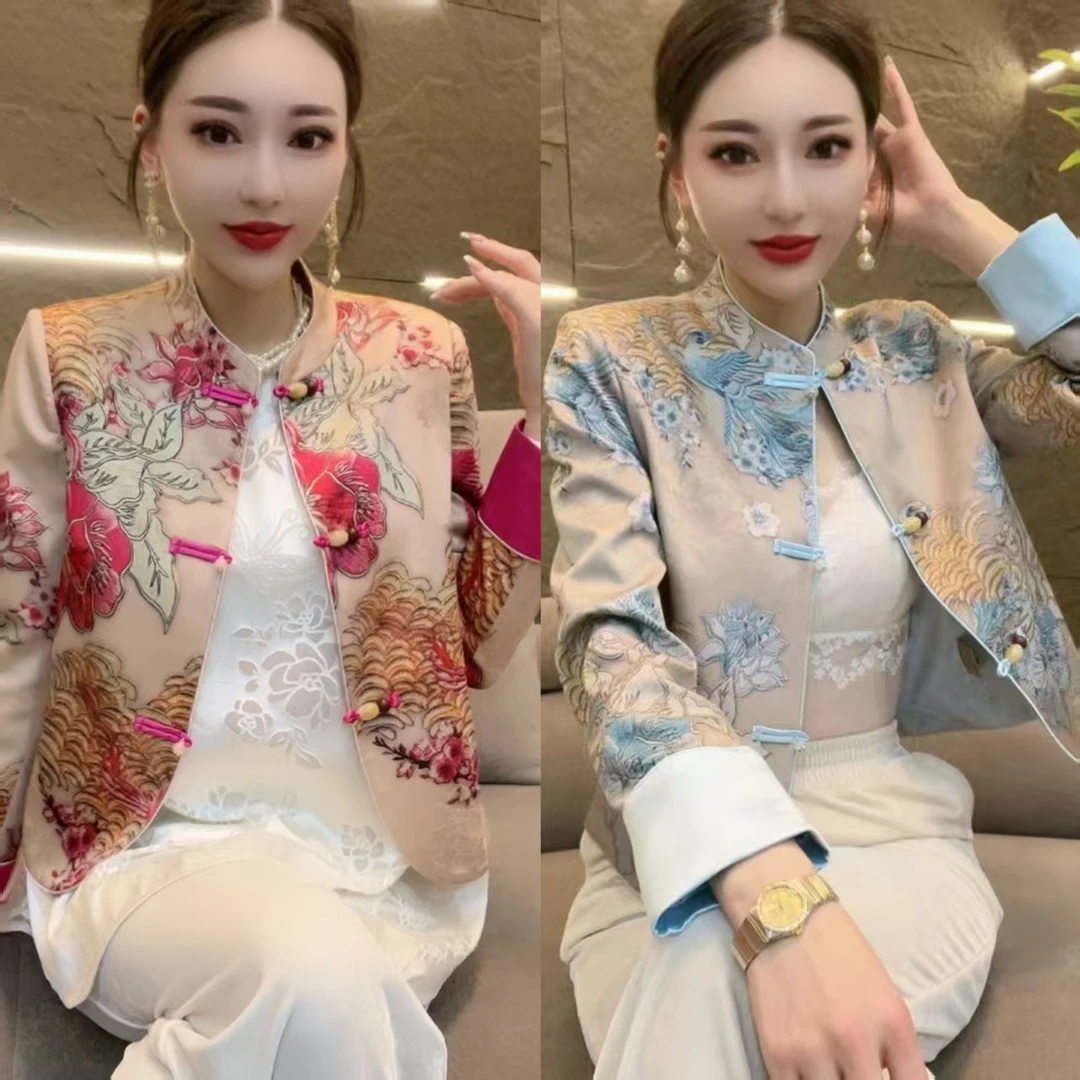 深圳南油乐总-2699-轻薄款新中式提花外套女装（凤穿牡丹国风）