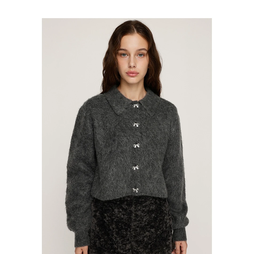 【MonTendre】秋冬新款 S 温柔风软糯百搭蝴蝶结纽扣长袖针织开衫