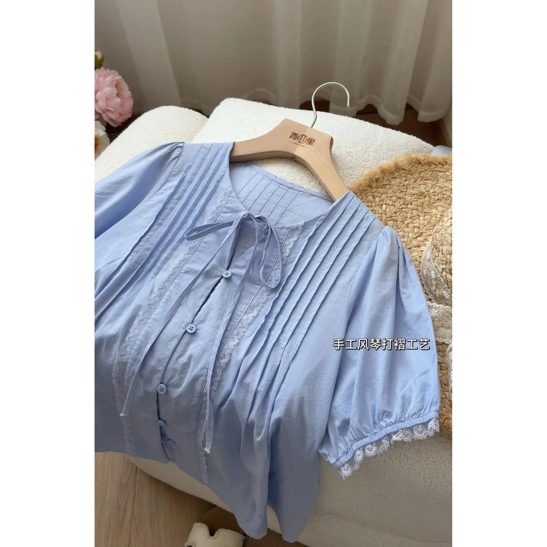 P0384 -“夏日葡萄”温柔系短袖衬衫女2025夏季显瘦衬衣超好看上衣