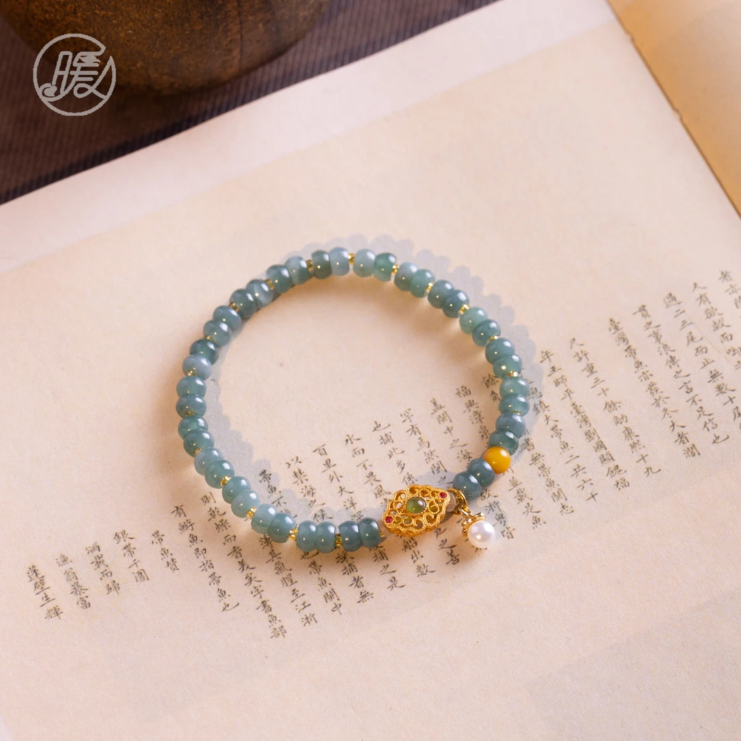 单圈算盘珠翡翠手串搭配吊坠蜜蜡隔珠A7308多样性发一