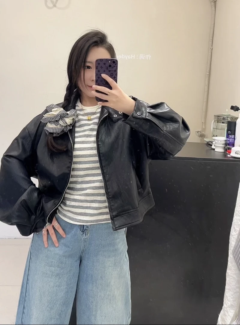 休闲短款蛋白皮衣